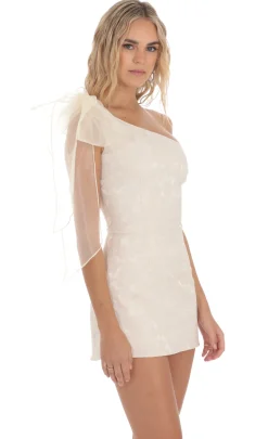 LUCY IN THE SKY Mini Dresses^One Shoulder Jacquard Bow Dress In Cream