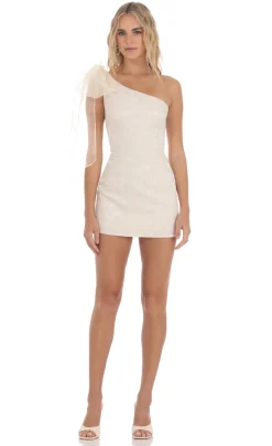 LUCY IN THE SKY Mini Dresses^One Shoulder Jacquard Bow Dress In Cream