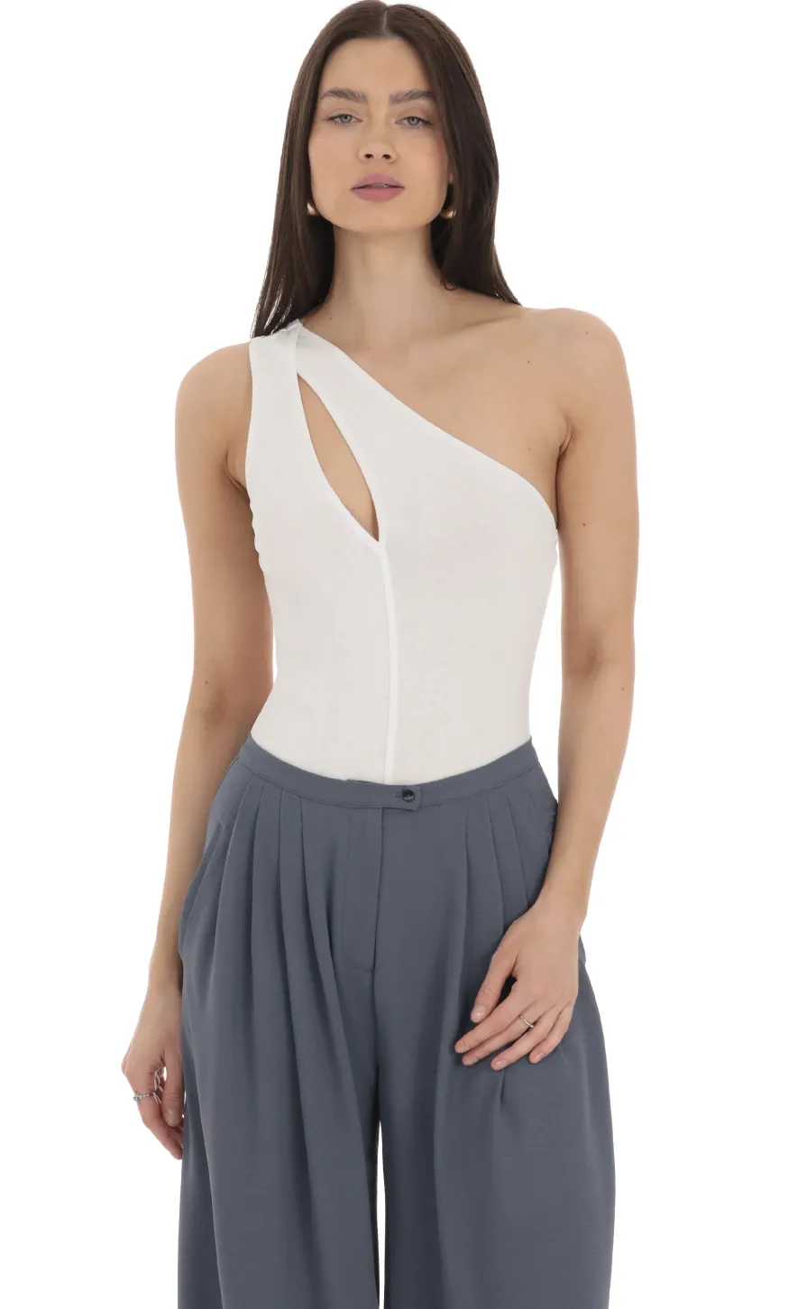 LUCY IN THE SKY Bodysuits^One Shoulder Keyhole Bodysuit In White