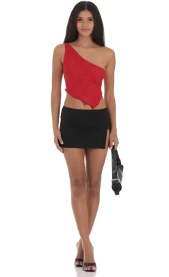 LUCY IN THE SKY Tops^One Shoulder Lace Top In Red