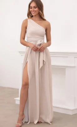 LUCY IN THE SKY Maxi Dresses^One Shoulder Pleated Dress In Gold