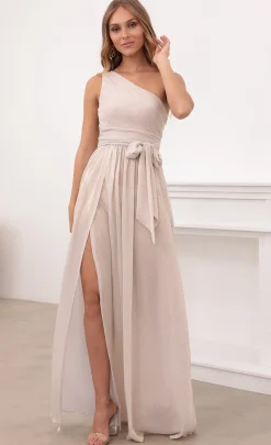 LUCY IN THE SKY Maxi Dresses^One Shoulder Pleated Dress In Gold
