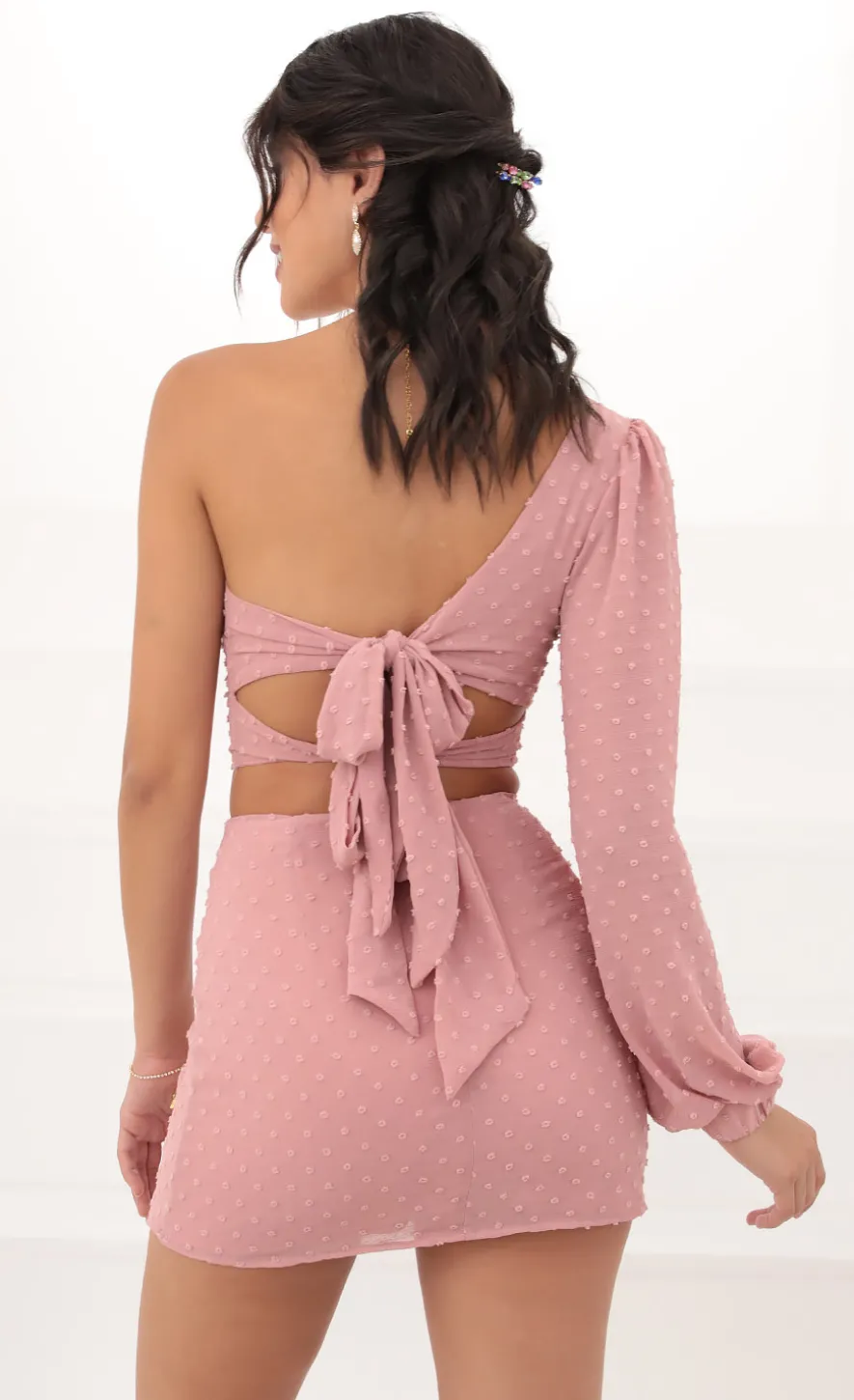 LUCY IN THE SKY Two-Piece Sets^One Shoulder Puff Sleeve Set In Mauve Dots