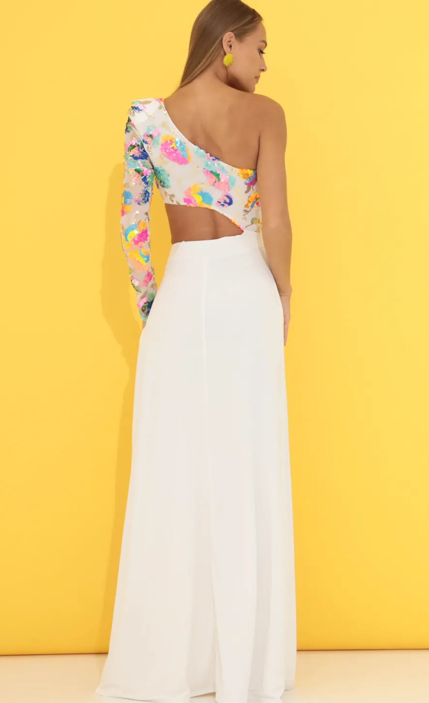 LUCY IN THE SKY Maxi Dresses^One Shoulder Sequin Maxi Dress In White