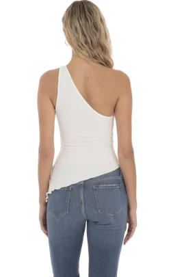 LUCY IN THE SKY Tops^One Shoulder Stretch Top In White