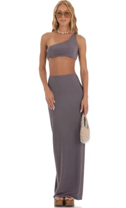 LUCY IN THE SKY Two-Piece Sets^One Shoulder Two Piece Maxi Skirt Set In Mauve