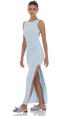 LUCY IN THE SKY Maxi Dresses^Open Back Bodycon Maxi Dress In Light Blue