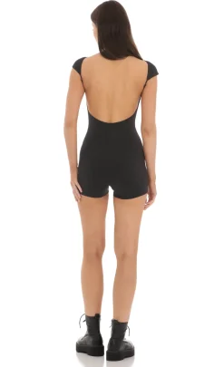 LUCY IN THE SKY Rompers^Open Back Bodycon Romper In Black