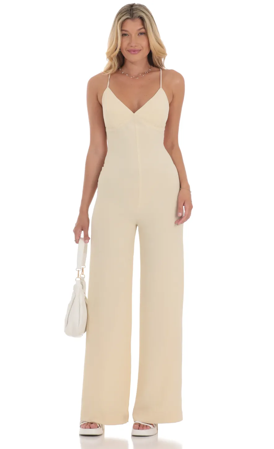 LUCY IN THE SKY Jumpsuits^Open Back Jumpsuit In Nude Yellow