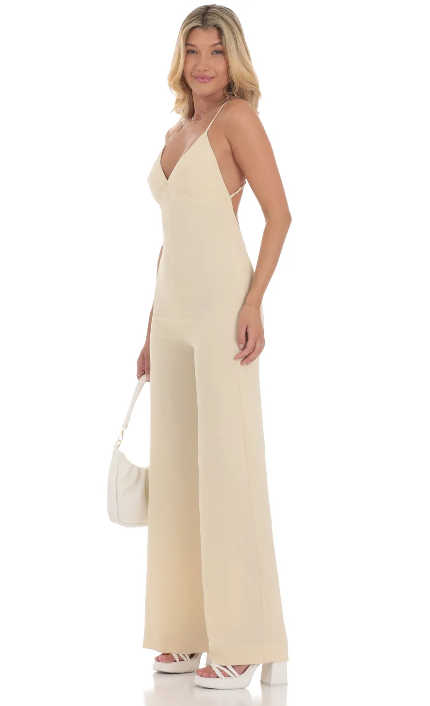 LUCY IN THE SKY Jumpsuits^Open Back Jumpsuit In Nude Yellow