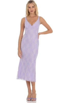 LUCY IN THE SKY Midi Dresses^Open Back Lace Midi Dress In Lavender