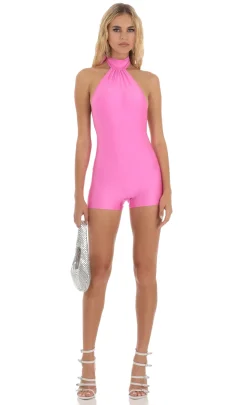 LUCY IN THE SKY Rompers^Open Back Romper In Hot Pink