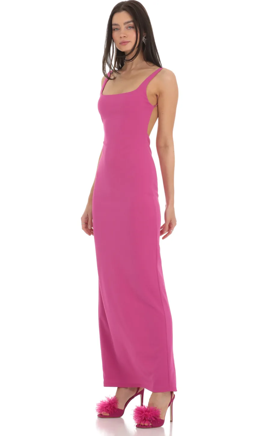 LUCY IN THE SKY Maxi Dresses^Open Back Square Neck Maxi Dress In Magenta