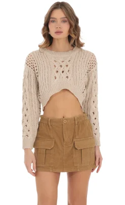 LUCY IN THE SKY Jumpers & Cardigans^Open Knit Cropped Jumper In Beige