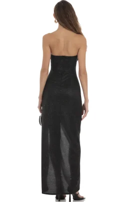 LUCY IN THE SKY Maxi Dresses^Overlap Shimmer Strapless Dress In Black