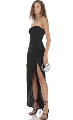 LUCY IN THE SKY Maxi Dresses^Overlap Shimmer Strapless Dress In Black