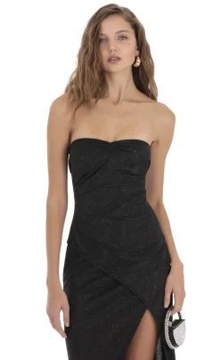 LUCY IN THE SKY Maxi Dresses^Overlap Shimmer Strapless Dress In Black