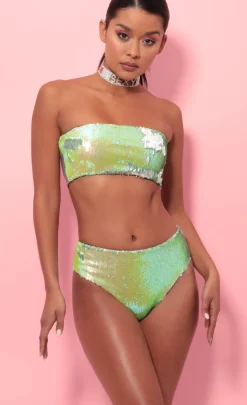 LUCY IN THE SKY Tops|Swimwear^Party Sequin Swim Set In Lime Green