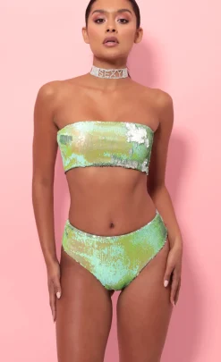 LUCY IN THE SKY Tops|Swimwear^Party Sequin Swim Set In Lime Green