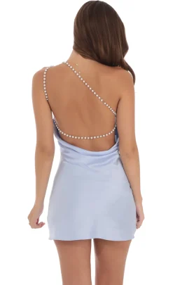 LUCY IN THE SKY Mini Dresses^Pearl One Shoulder Satin Dress In Blue