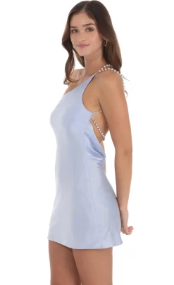 LUCY IN THE SKY Mini Dresses^Pearl One Shoulder Satin Dress In Blue