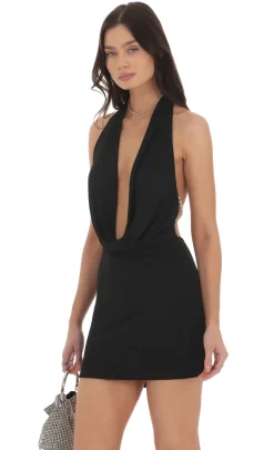 LUCY IN THE SKY Mini Dresses^Pearl Plunge Cowl Neck Dress In Black