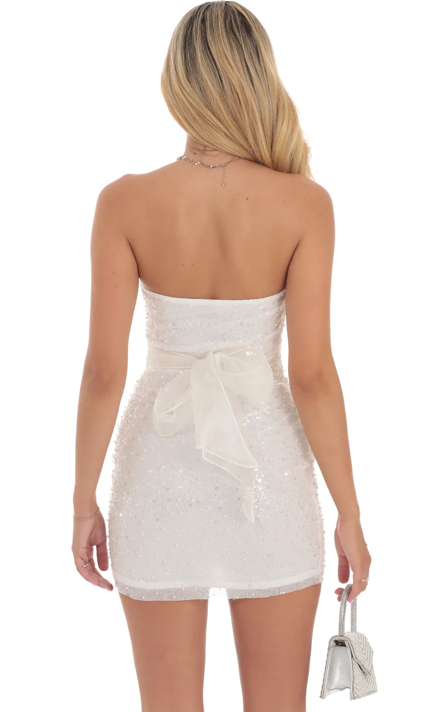 LUCY IN THE SKY Mini Dresses^Pearl Sequin Strapless Bodycon Dress In White