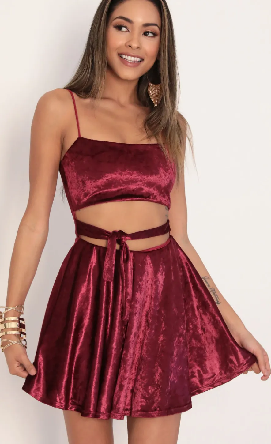LUCY IN THE SKY Two-Piece Sets^Perrie Velvet A-line Dress In Merlot
