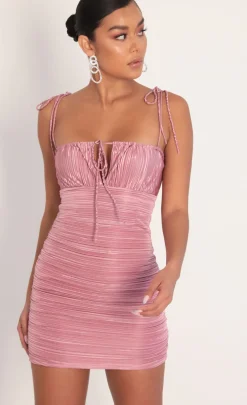 LUCY IN THE SKY Mini Dresses^Pleated Satin Dress In Mauve