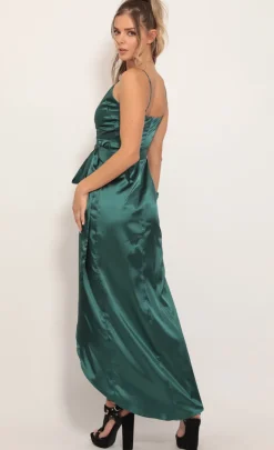 LUCY IN THE SKY Maxi Dresses^Pleated Satin Maxi Dress In Hunter Green