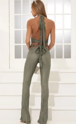 LUCY IN THE SKY Two-Piece Sets|Pants^Pleated Satin Two Piece Pant Set In Green