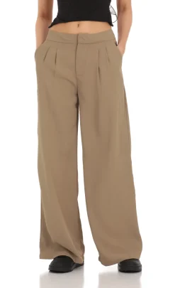 LUCY IN THE SKY Pants^Pleated Wide Leg Trousers In Taupe