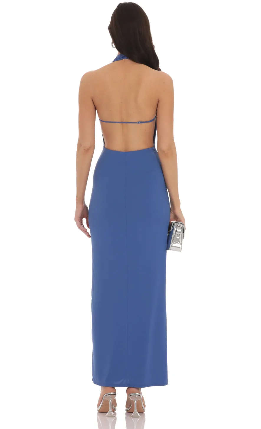 LUCY IN THE SKY Maxi Dresses^Plunge Cowl Neck Halter Maxi Dress In Slate Blue