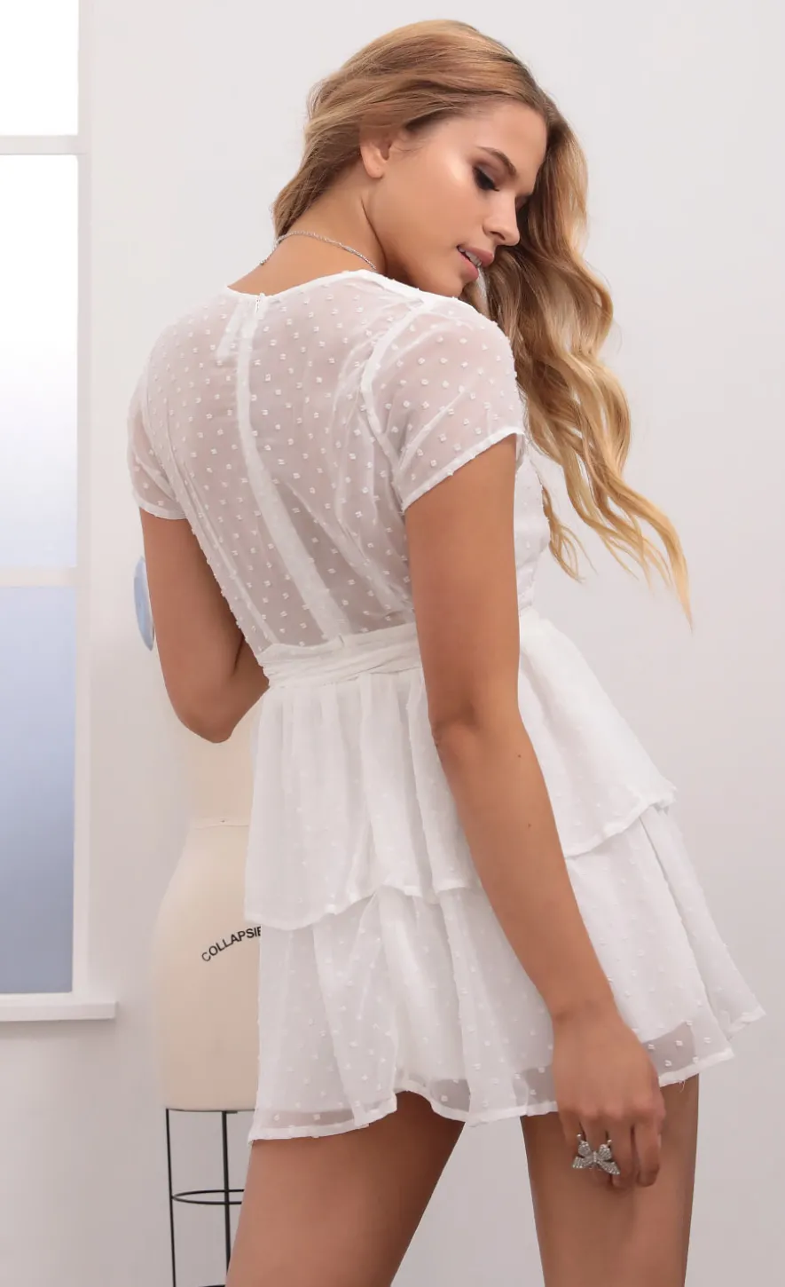 LUCY IN THE SKY Mini Dresses^Polka Dot Chiffon Wrap Dress In White