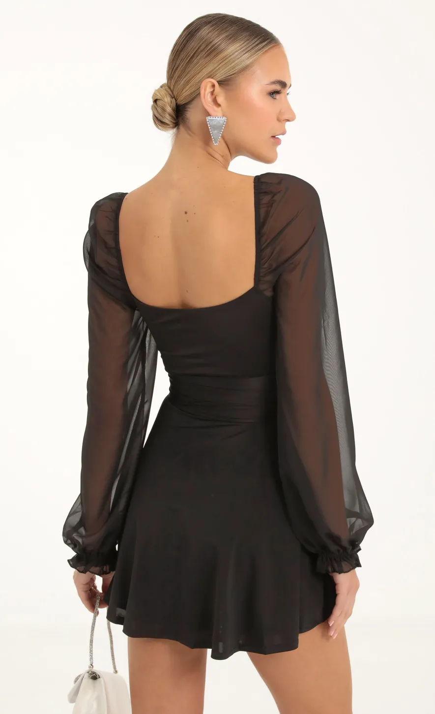 LUCY IN THE SKY Mini Dresses^Puff Chiffon Wrap Dress In Black