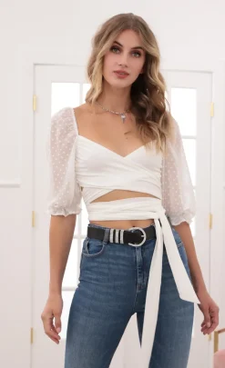 LUCY IN THE SKY Tops^Puff Chiffon Wrap Top