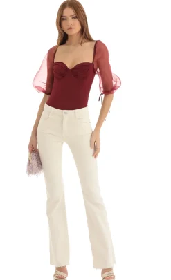 LUCY IN THE SKY Tops^Puff Sleeve Bodysuit In Red