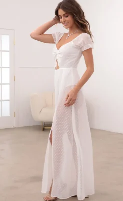 LUCY IN THE SKY Maxi Dresses^Puff Sleeve Chiffon Maxi In White Dots
