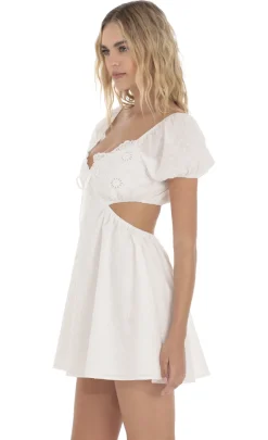 LUCY IN THE SKY Mini Dresses^Puff Sleeve Cutout Dress In White