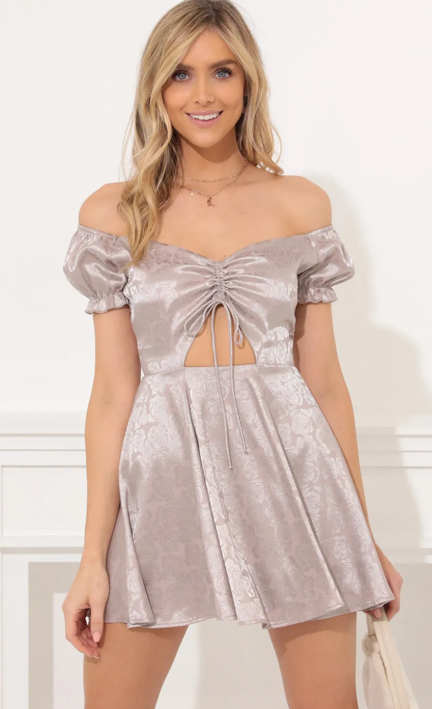 LUCY IN THE SKY Mini Dresses^Puff Sleeve Dress In Floral Grey