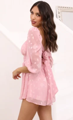 LUCY IN THE SKY Mini Dresses^Puff Sleeve Floral Romper In Pink
