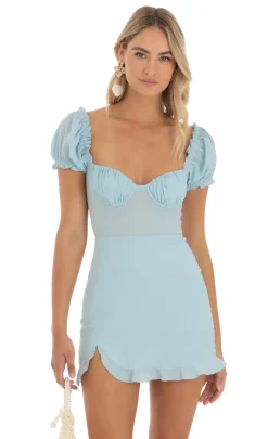 LUCY IN THE SKY Mini Dresses^Puff Sleeve Mini Dress In Blue