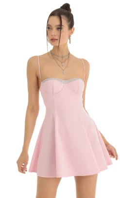 LUCY IN THE SKY Mini Dresses^Rhinestone A-Line Dress In Pink