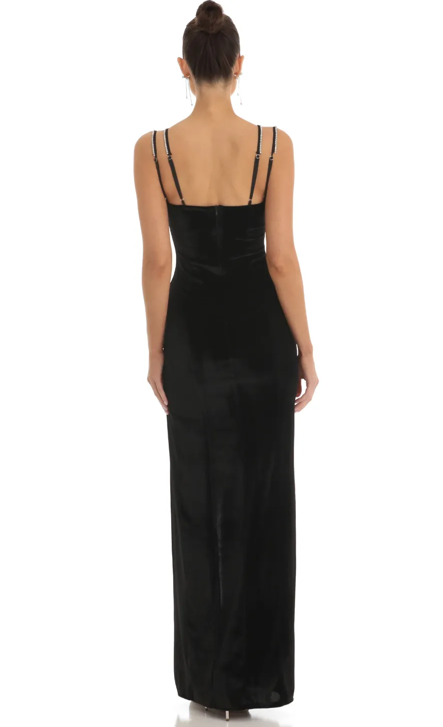 LUCY IN THE SKY Maxi Dresses^Rhinestone Bust Velvet Maxi Dress In Black