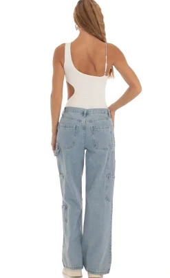 LUCY IN THE SKY Bodysuits^Rhinestone Cutout Bodysuit In White