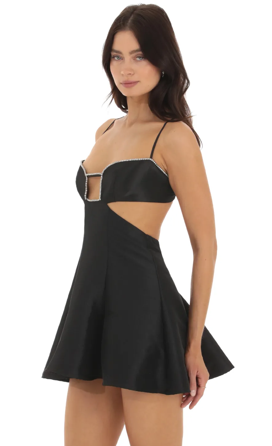 LUCY IN THE SKY Mini Dresses^Rhinestone Cutout Dress In Black