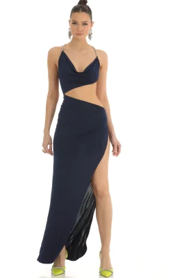 LUCY IN THE SKY Maxi Dresses^Rhinestone Cutout Maxi Dress In Navy