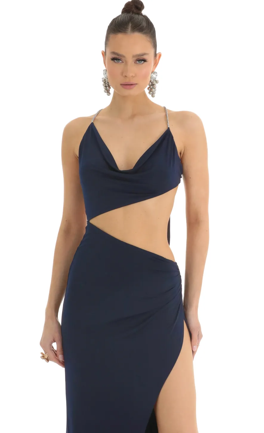 LUCY IN THE SKY Maxi Dresses^Rhinestone Cutout Maxi Dress In Navy