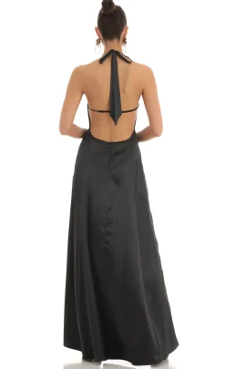 LUCY IN THE SKY Maxi Dresses^Rhinestone Halter Maxi Dress In Black