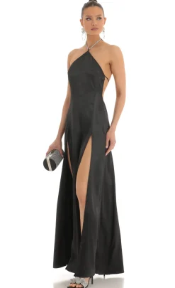 LUCY IN THE SKY Maxi Dresses^Rhinestone Halter Maxi Dress In Black